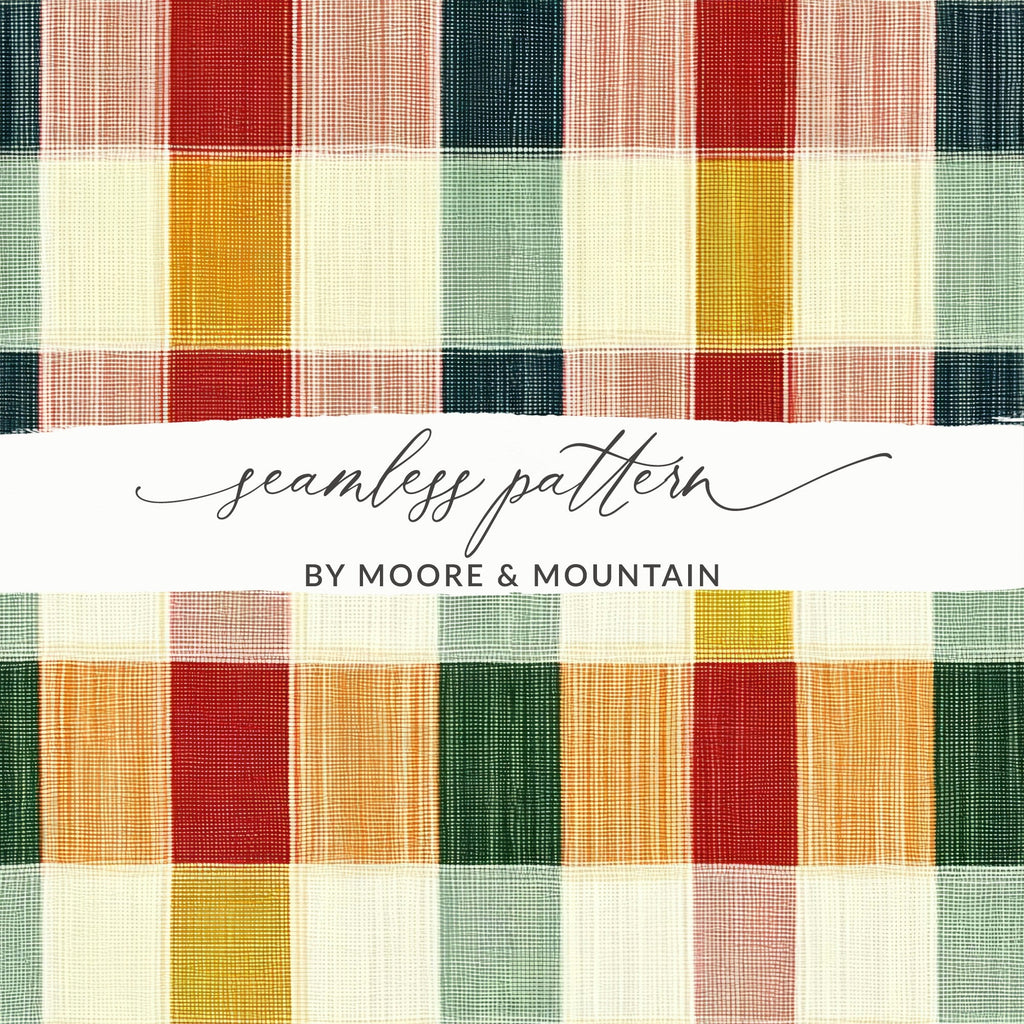 Plaid T Shirt Digital, Seamless Plaid Pattern, Checkered Fabric Tee, Retro Grid Design, Colorful Woven Plaid, Digital T Shirt - Moore and Mountain