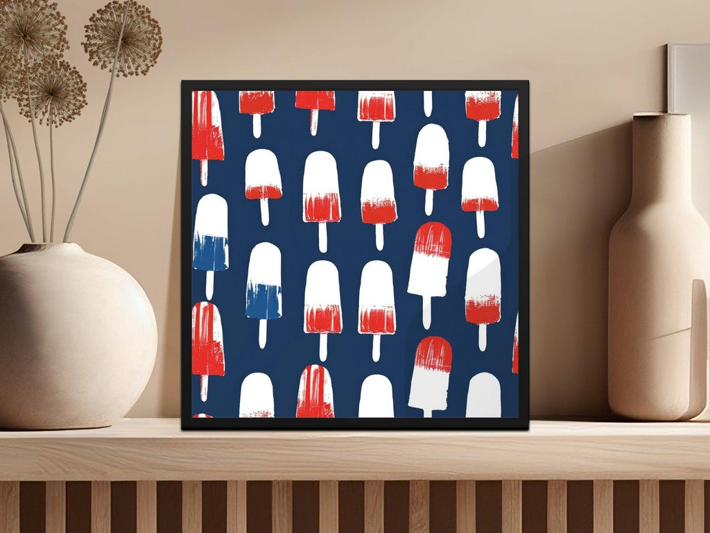 Popsicle Seamless Pattern Digital Paper, Red White Blue Design, Summer Print, 4th July Background, Patriotic Digital Download - Moore and Mountain