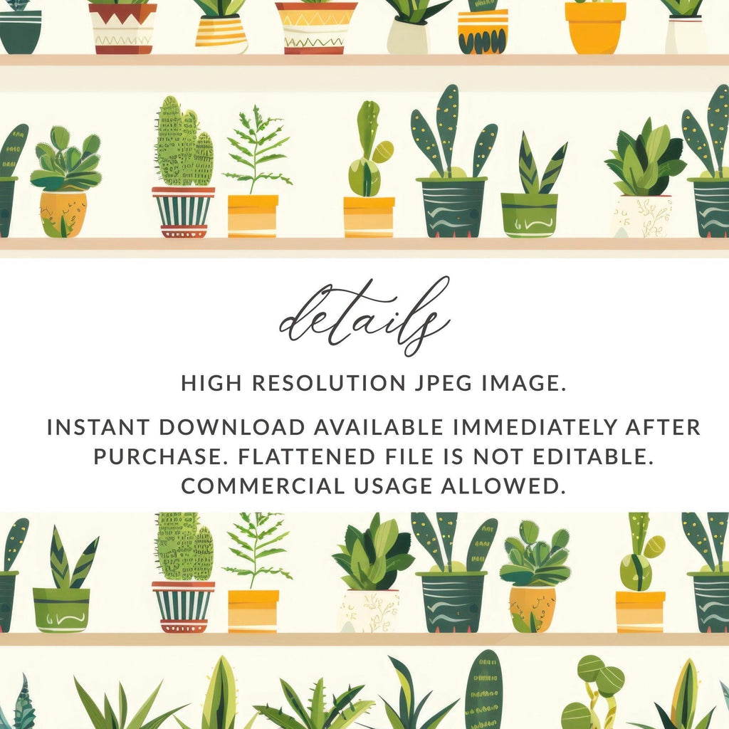 Potted Plants Shelf Digital Paper, Seamless Plants Pattern, Cactus Pattern, Houseplants, Digital Download, Commercial Use, Printable - Moore and Mountain