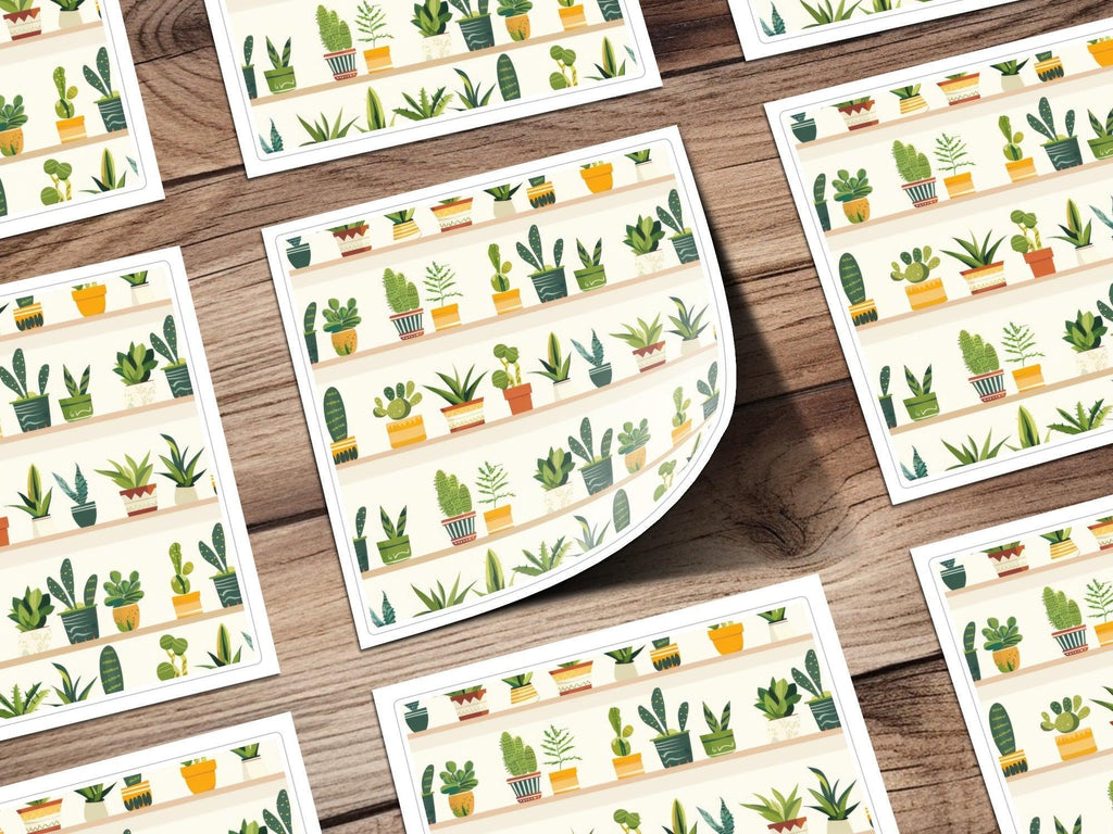Potted Plants Shelf Digital Paper, Seamless Plants Pattern, Cactus Pattern, Houseplants, Digital Download, Commercial Use, Printable - Moore and Mountain