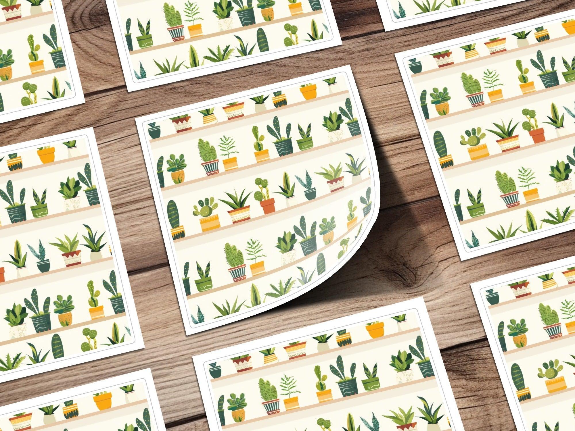 Potted Plants Shelf Digital Paper, Seamless Plants Pattern, Cactus Pattern, Houseplants, Digital Download, Commercial Use, Printable - Moore and Mountain
