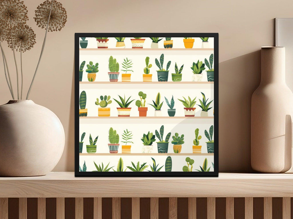 Potted Plants Shelf Digital Paper, Seamless Plants Pattern, Cactus Pattern, Houseplants, Digital Download, Commercial Use, Printable - Moore and Mountain