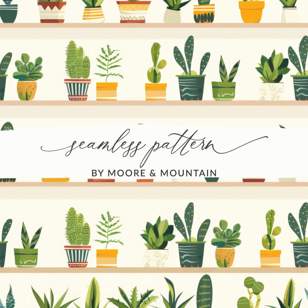 Potted Plants Shelf Digital Paper, Seamless Plants Pattern, Cactus Pattern, Houseplants, Digital Download, Commercial Use, Printable - Moore and Mountain