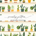 Potted Plants Shelf Digital Paper, Seamless Plants Pattern, Cactus Pattern, Houseplants, Digital Download, Commercial Use, Printable - Moore and Mountain