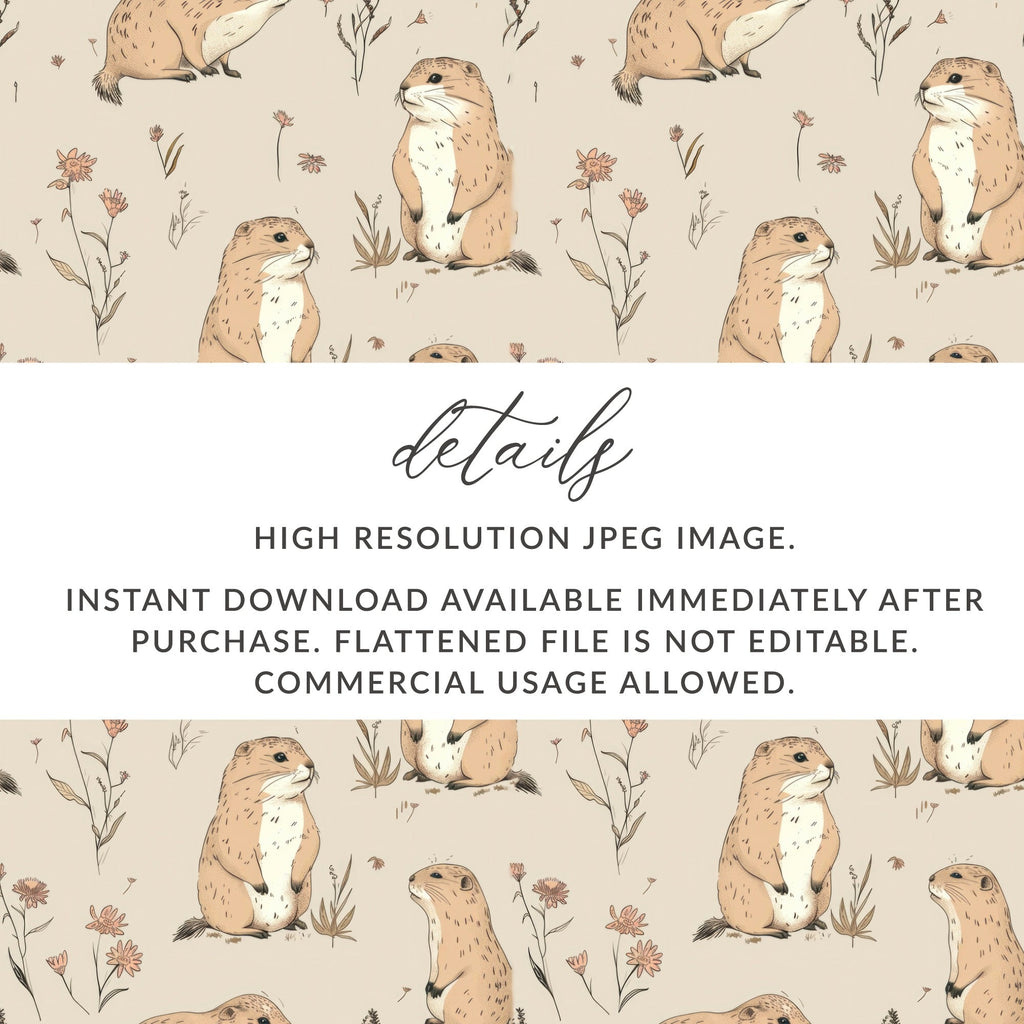 Prairie Dog Digital Paper, Seamless Animal Pattern, Cute Mammal Design, Neutral Background, Digital Scrapbook Paper, Commercial Use - Moore and Mountain