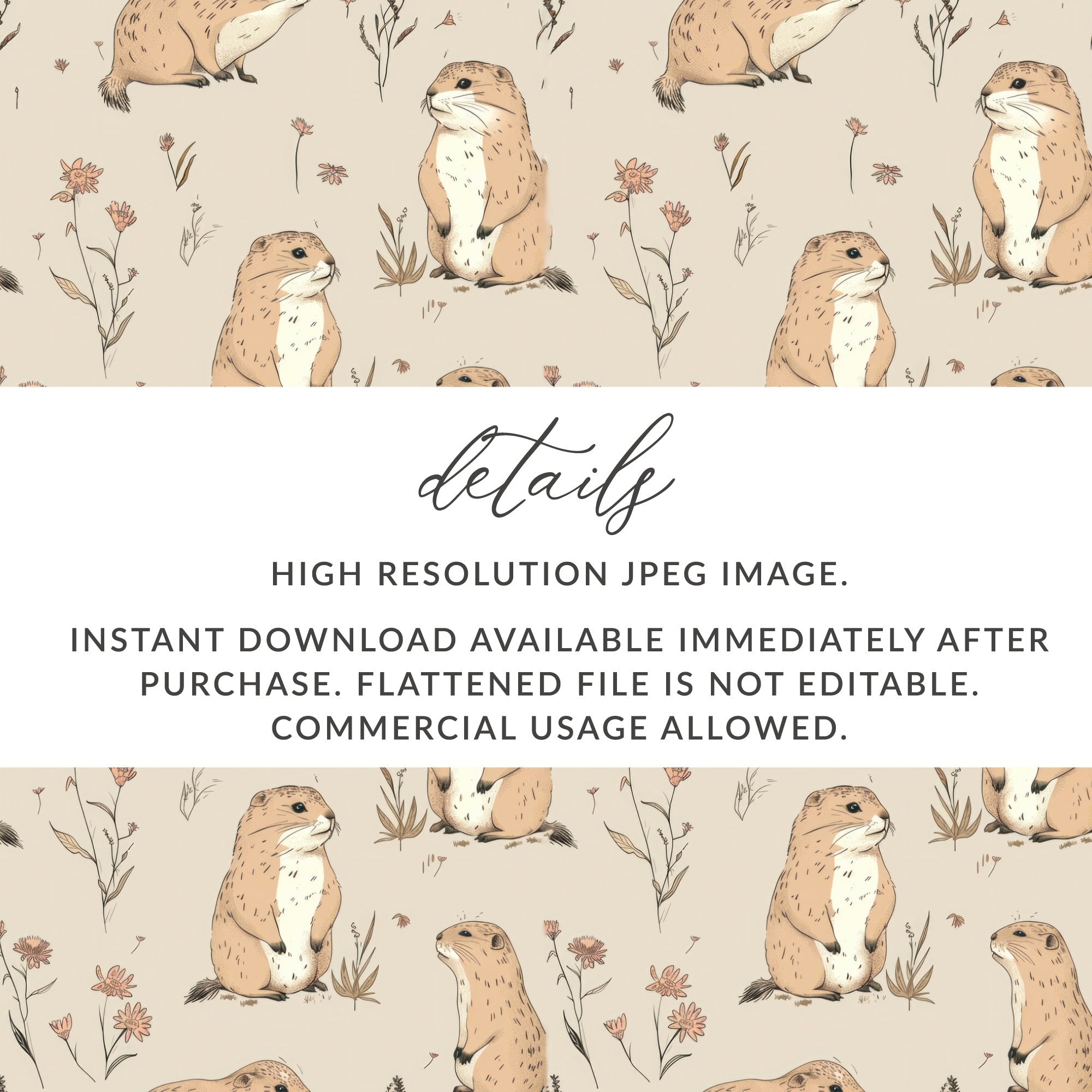 Prairie Dog Digital Paper, Seamless Animal Pattern, Cute Mammal Design, Neutral Background, Digital Scrapbook Paper, Commercial Use - Moore and Mountain