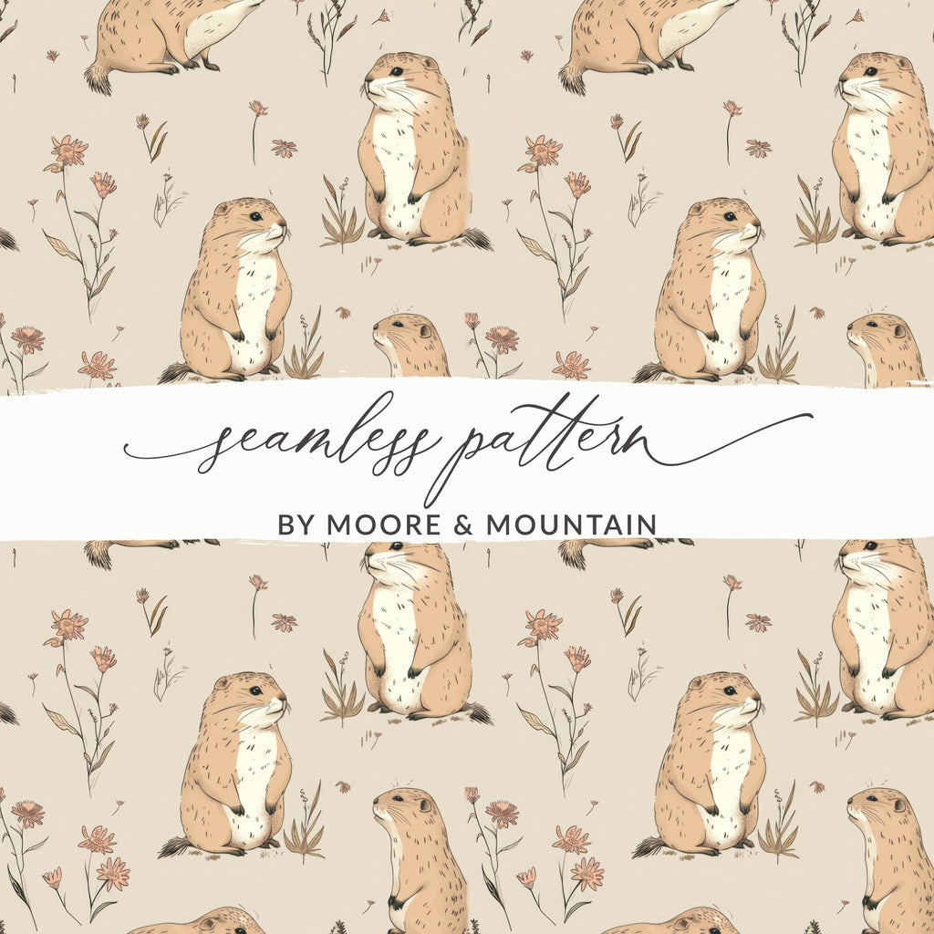 Prairie Dog Digital Paper, Seamless Animal Pattern, Cute Mammal Design, Neutral Background, Digital Scrapbook Paper, Commercial Use - Moore and Mountain