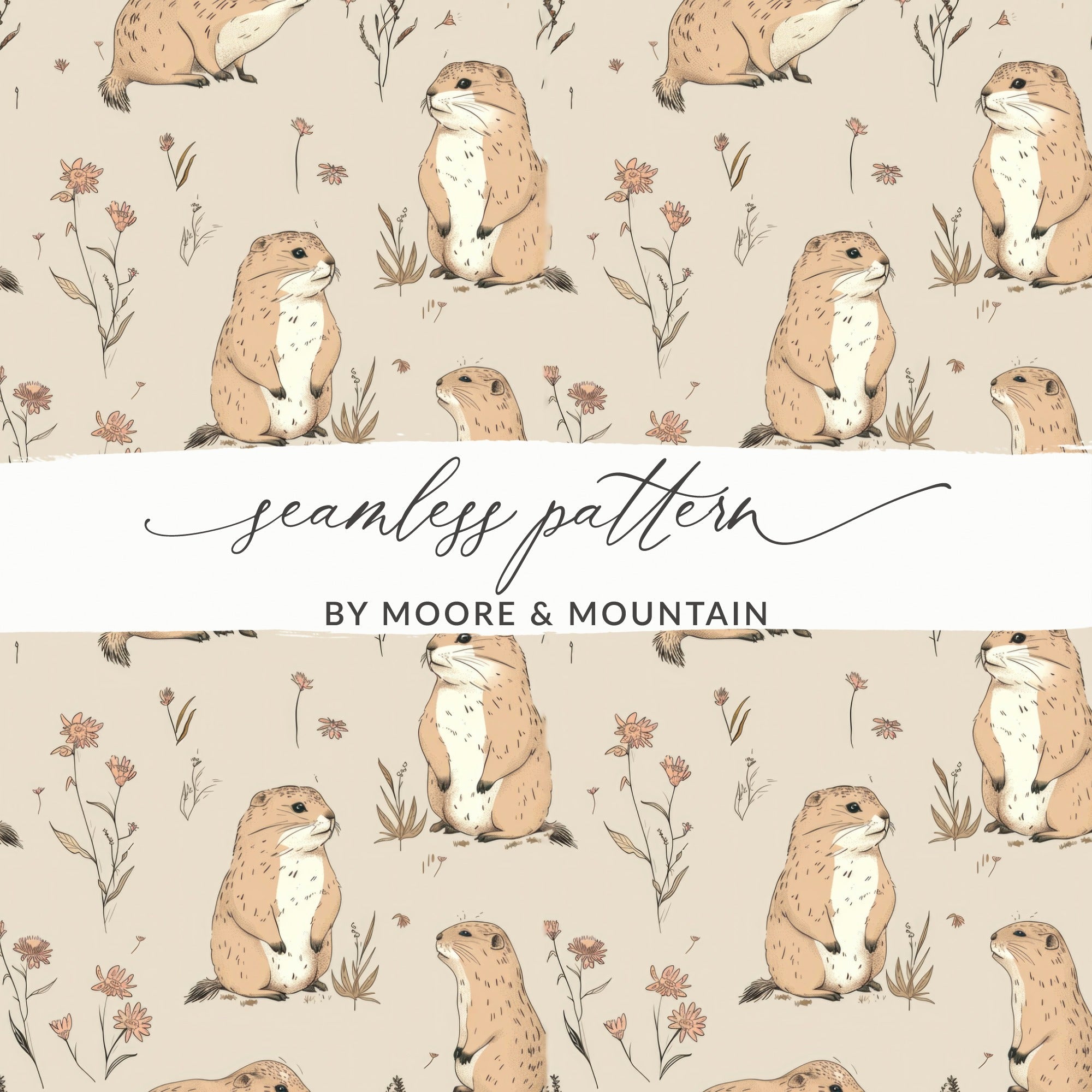 Prairie Dog Digital Paper, Seamless Animal Pattern, Cute Mammal Design, Neutral Background, Digital Scrapbook Paper, Commercial Use - Moore and Mountain