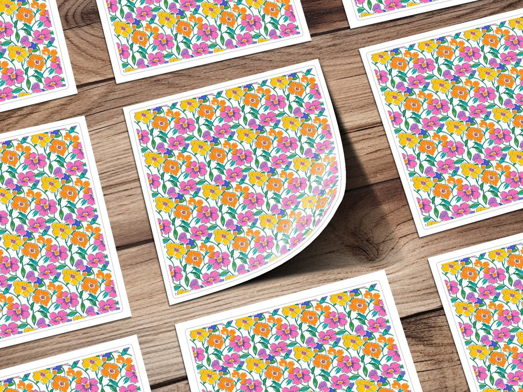 Preppy 60's Floral Pattern Digital Background, Pink Yellow Orange Flowers Seamless Pattern, Retro Floral Printable Design, Vibrant Floral - Moore and Mountain