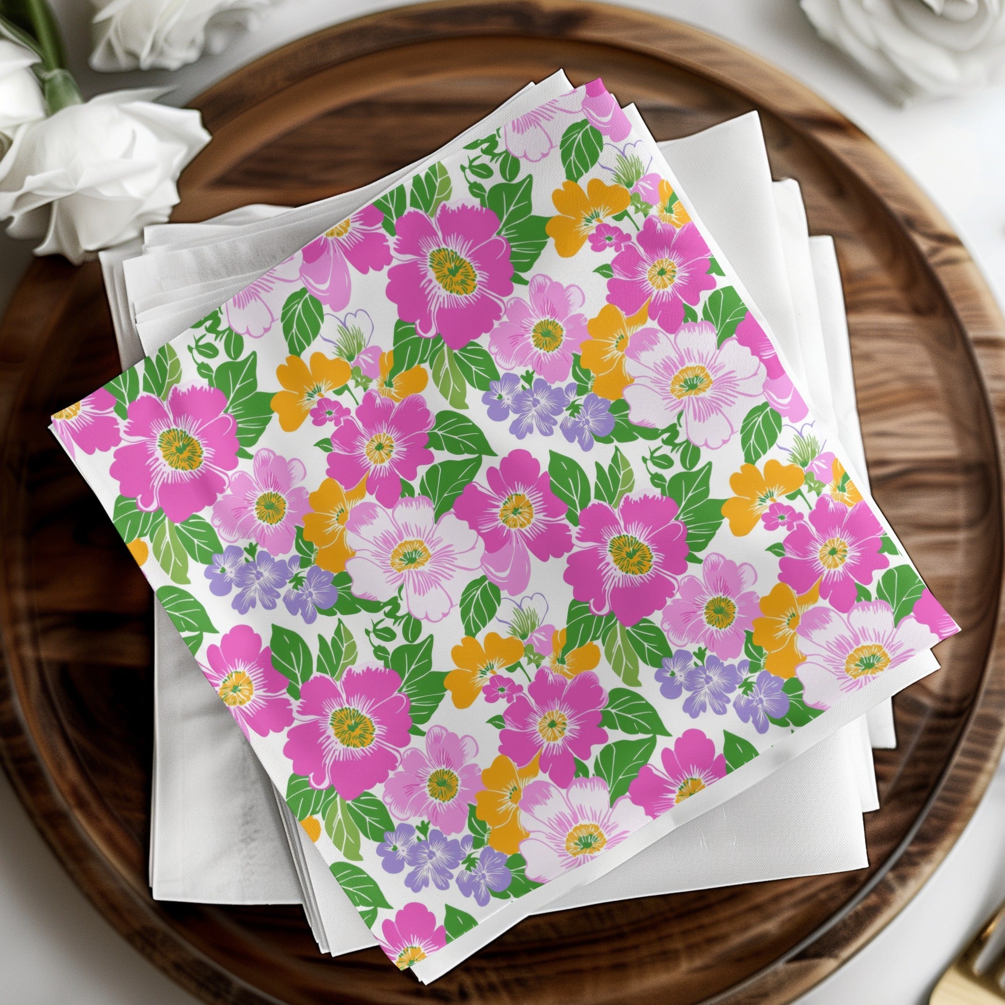 Preppy 60's Floral Pattern Seamless Pattern Digital Background, Pink Yellow Flowers, Fabric Design, Scrapbooking Paper, Digital Download - Moore and Mountain