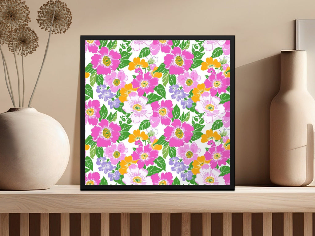 Preppy 60's Floral Pattern Seamless Pattern Digital Background, Pink Yellow Flowers, Fabric Design, Scrapbooking Paper, Digital Download - Moore and Mountain