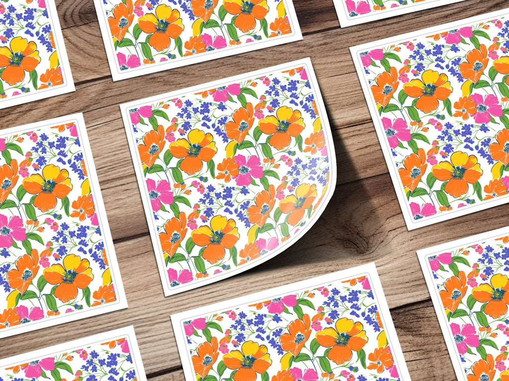 Preppy 60's Floral Pattern, Seamless Pattern, Orange Pink Blue Flower Digital Background, Floral Print, Flower Design, Digital Paper - Moore and Mountain