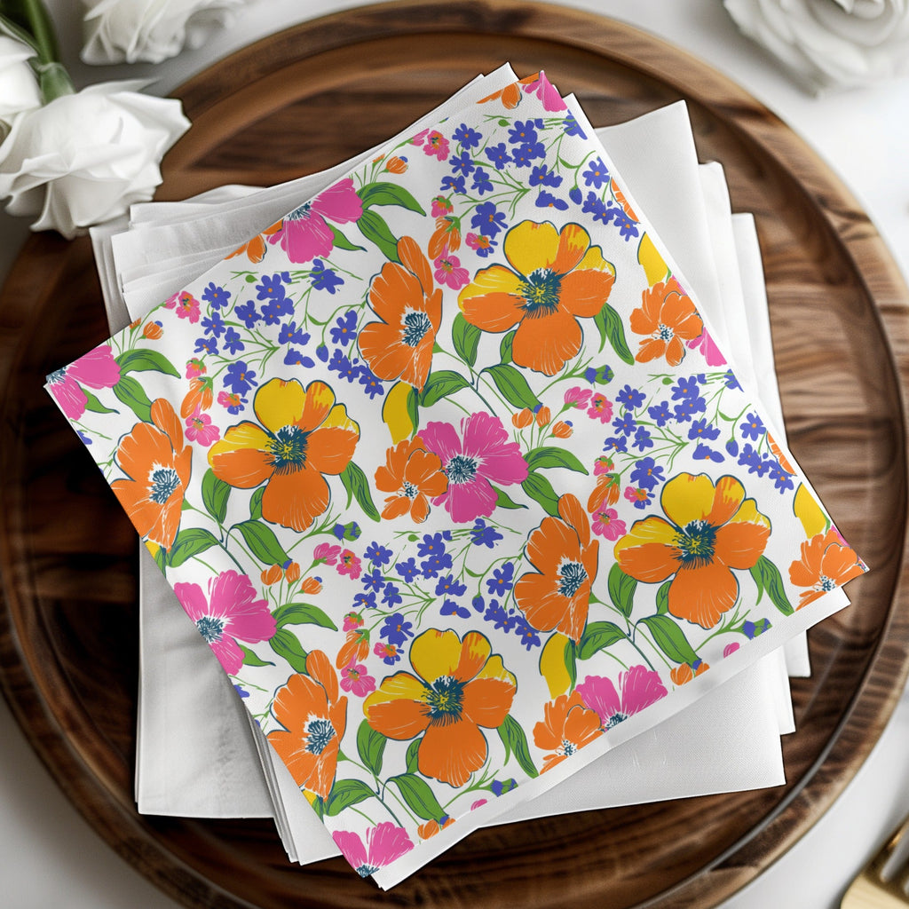 Preppy 60's Floral Pattern, Seamless Pattern, Orange Pink Blue Flower Digital Background, Floral Print, Flower Design, Digital Paper - Moore and Mountain