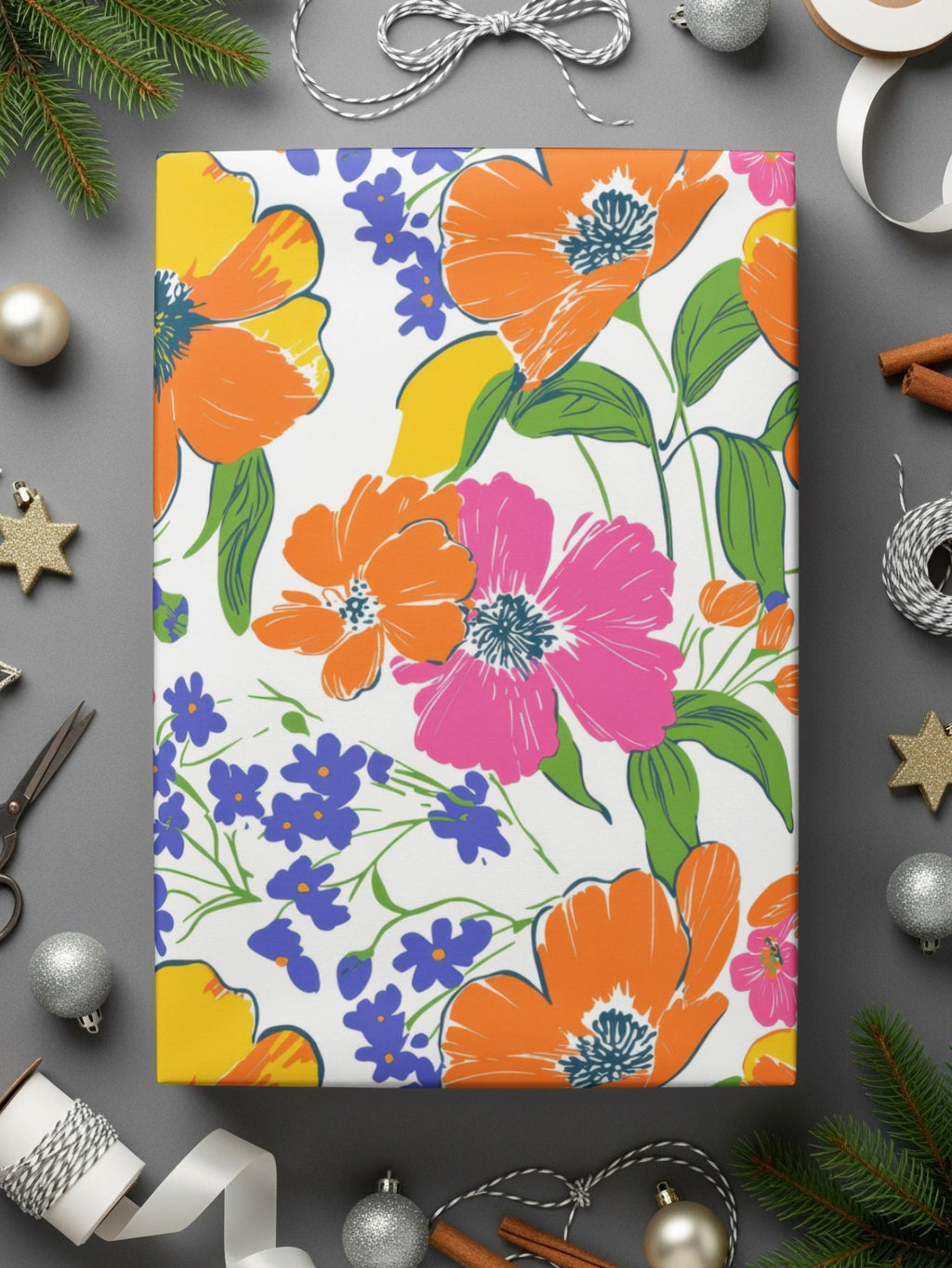 Preppy 60's Floral Pattern, Seamless Pattern, Orange Pink Blue Flower Digital Background, Floral Print, Flower Design, Digital Paper - Moore and Mountain