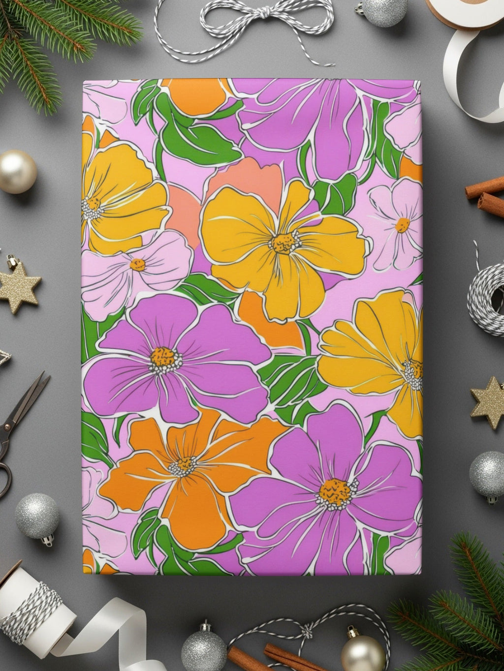 Preppy 60's floral pattern, pink orange seamless pattern, digital background, vibrant flower digital paper, retro floral print digital product - Moore and Mountain
