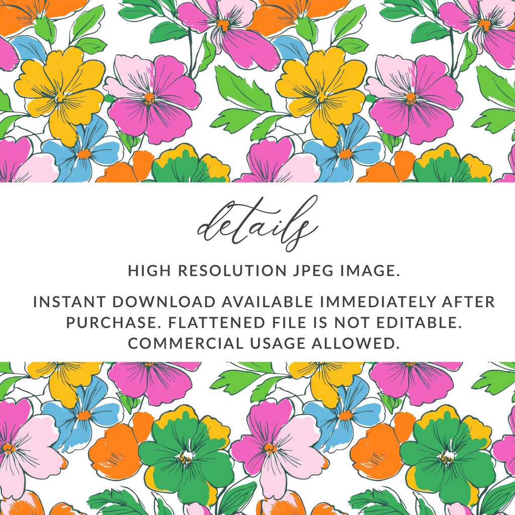 Preppy 60's floral pattern, seamless pattern, digital background, pink, yellow, orange, green, blue flower pattern, digital paper - Moore and Mountain