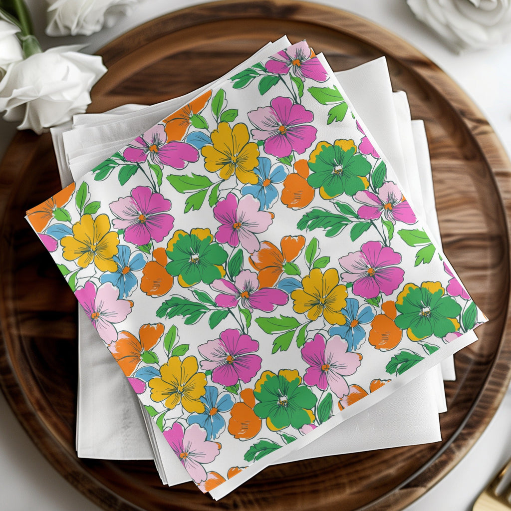 Preppy 60's floral pattern, seamless pattern, digital background, pink, yellow, orange, green, blue flower pattern, digital paper - Moore and Mountain