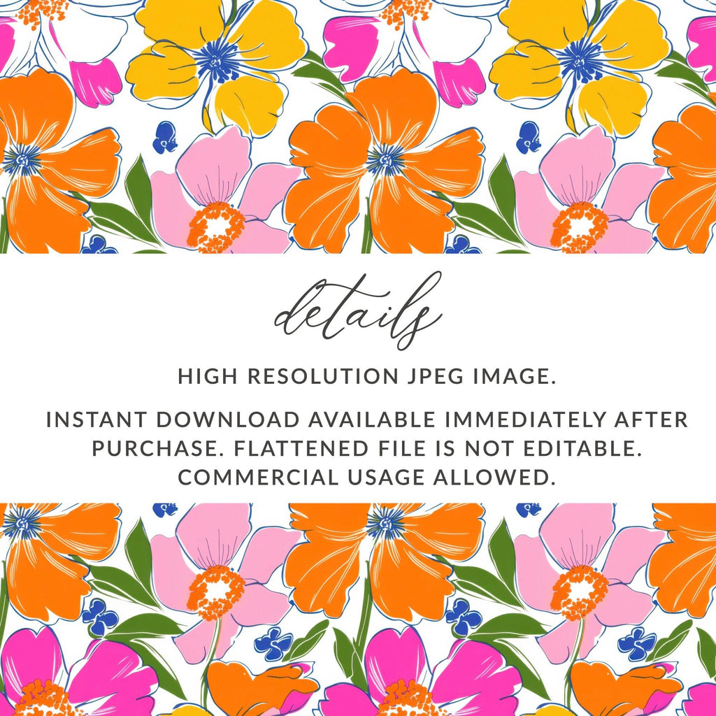 Preppy 60's floral pattern, seamless pattern, pink orange yellow flower digital background, vibrant floral designs, retro flower power pattern - Moore and Mountain