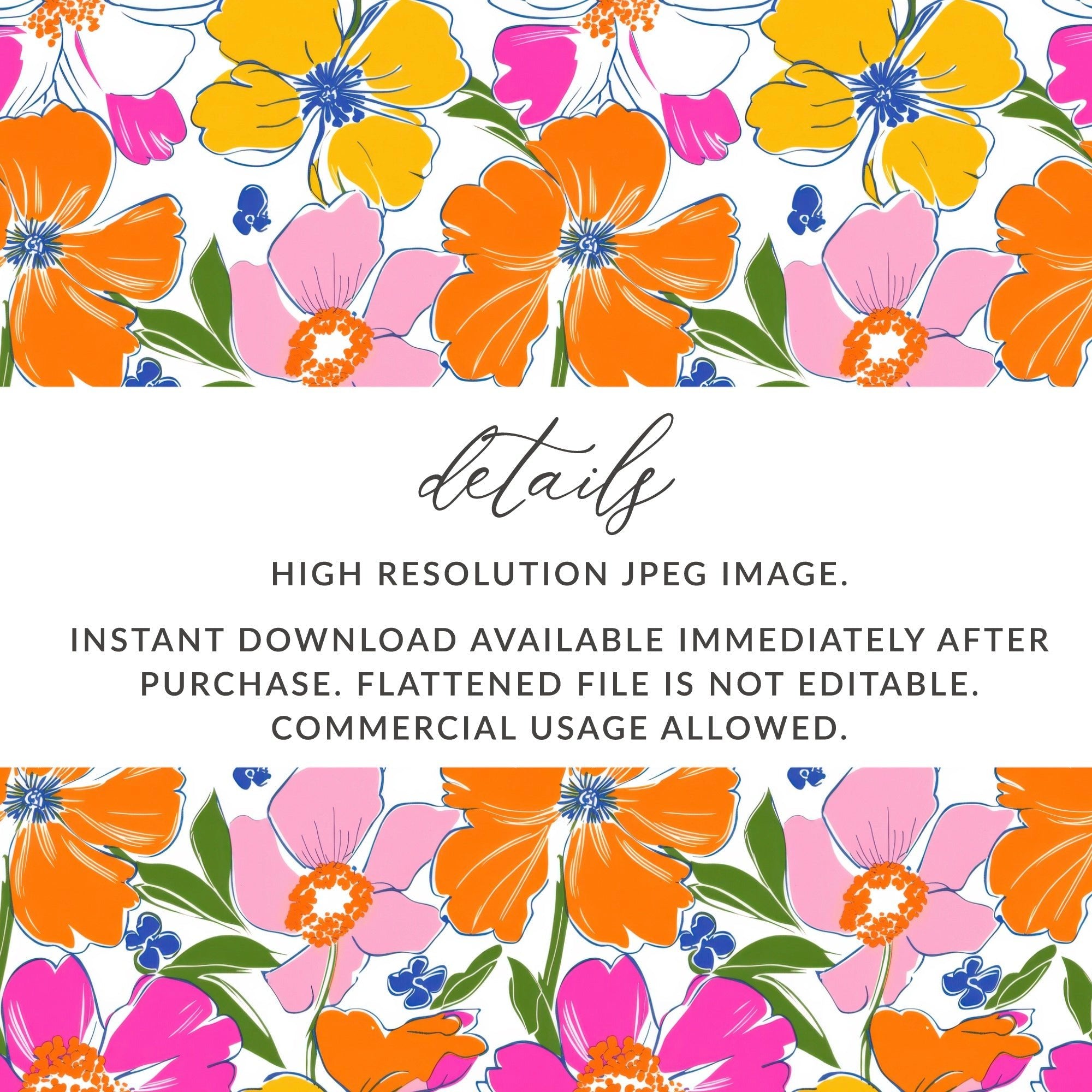 Preppy 60's floral pattern, seamless pattern, pink orange yellow flower digital background, vibrant floral designs, retro flower power pattern - Moore and Mountain