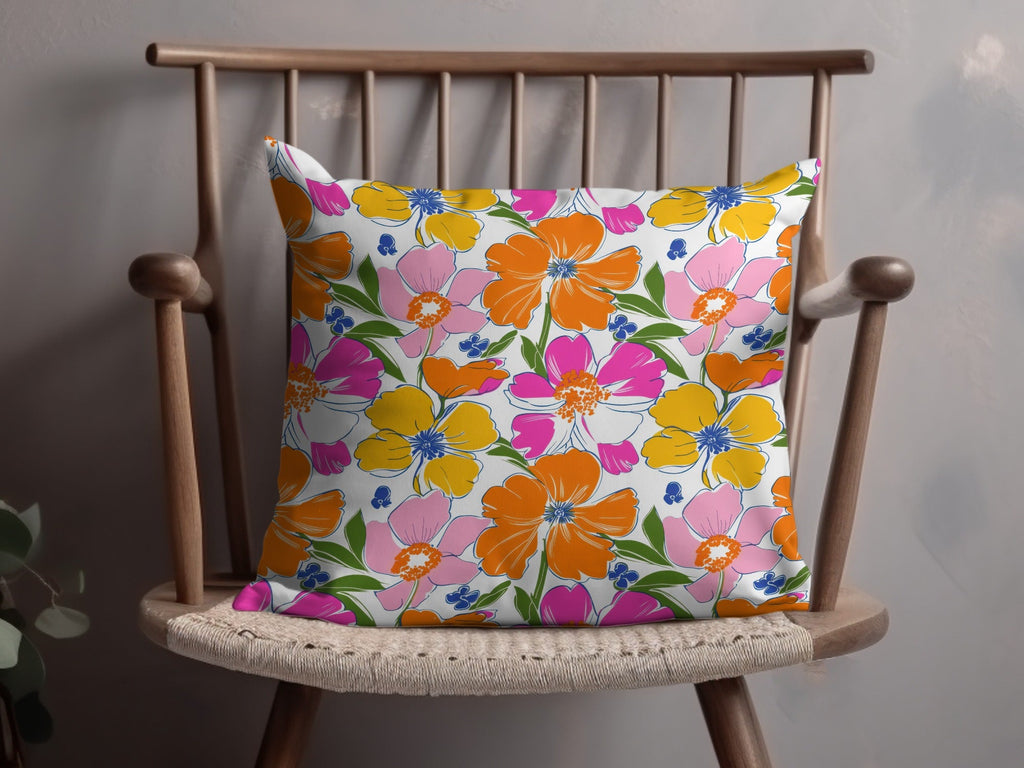 Preppy 60's floral pattern, seamless pattern, pink orange yellow flower digital background, vibrant floral designs, retro flower power pattern - Moore and Mountain