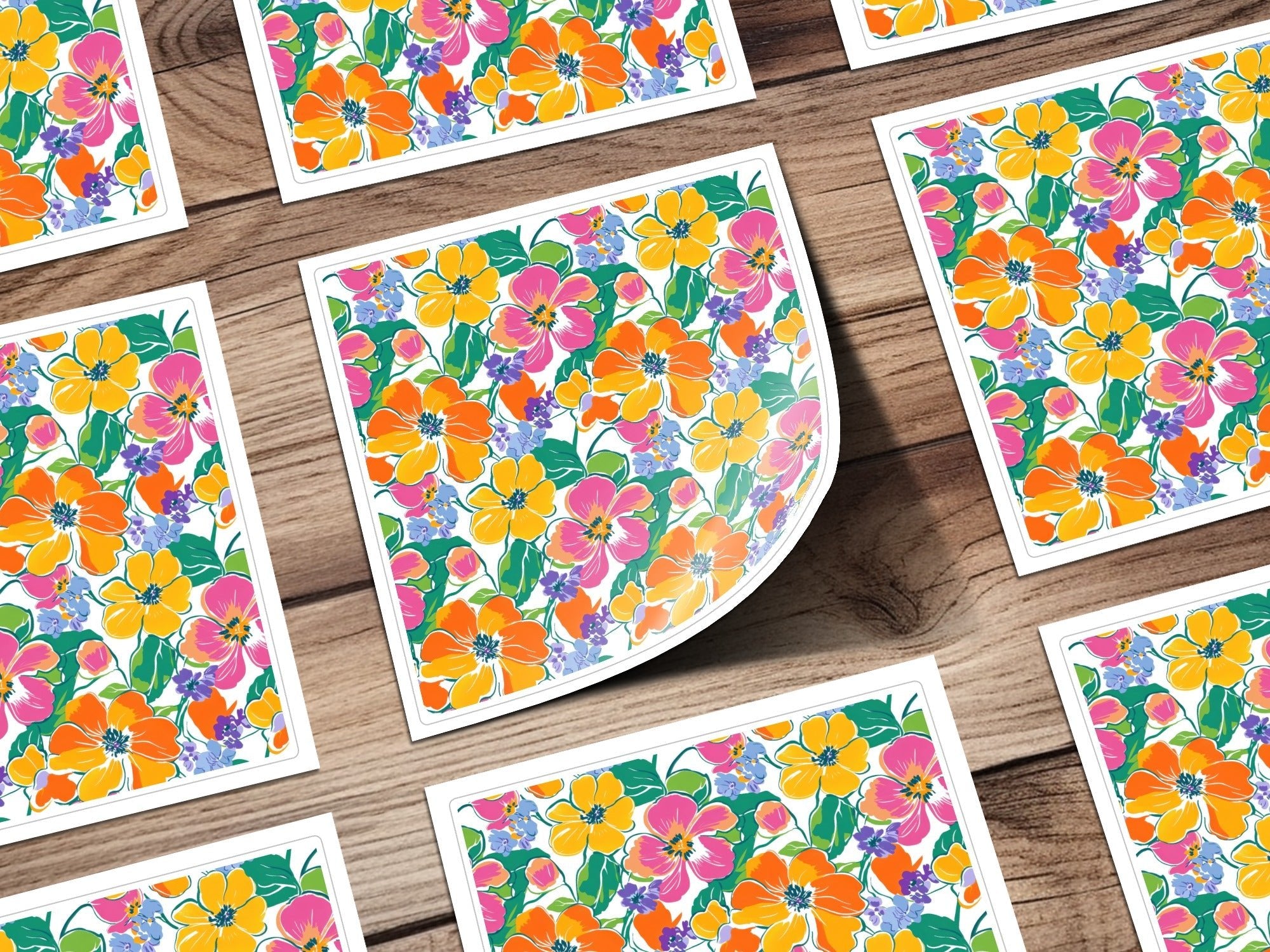 Preppy 60's floral pattern seamless pattern, yellow, orange, pink floral digital background, bright floral print, repeating flower design - Moore and Mountain