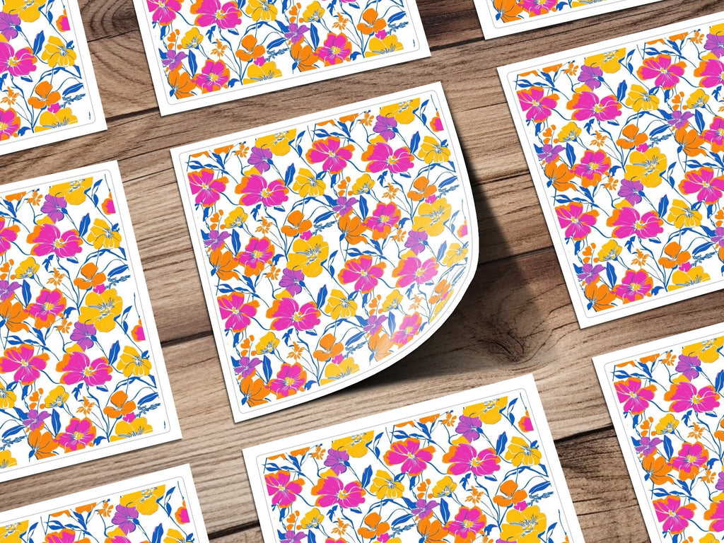 Preppy 90s floral pattern, digital background, pink orange yellow flowers, seamless pattern, digital paper pack, floral print, colorful design - Moore and Mountain