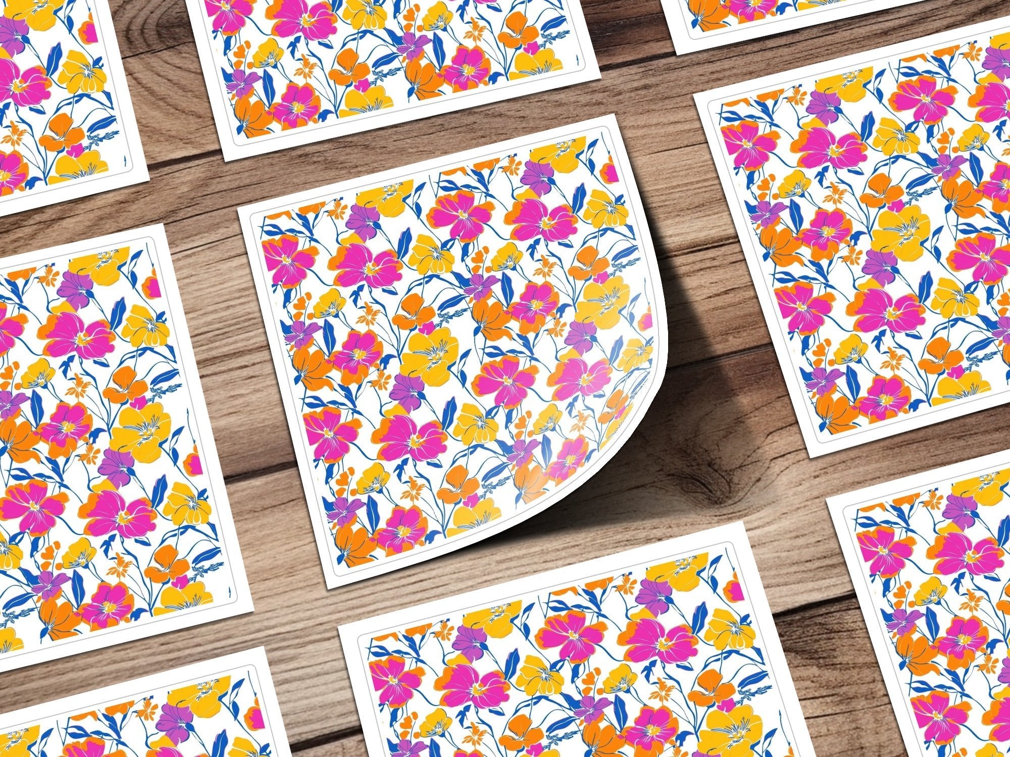 Preppy 90s floral pattern, digital background, pink orange yellow flowers, seamless pattern, digital paper pack, floral print, colorful design - Moore and Mountain