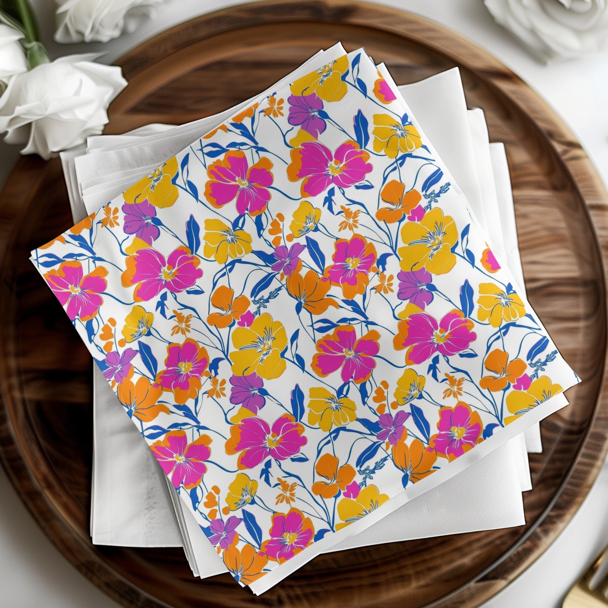Preppy 90s floral pattern, digital background, pink orange yellow flowers, seamless pattern, digital paper pack, floral print, colorful design - Moore and Mountain