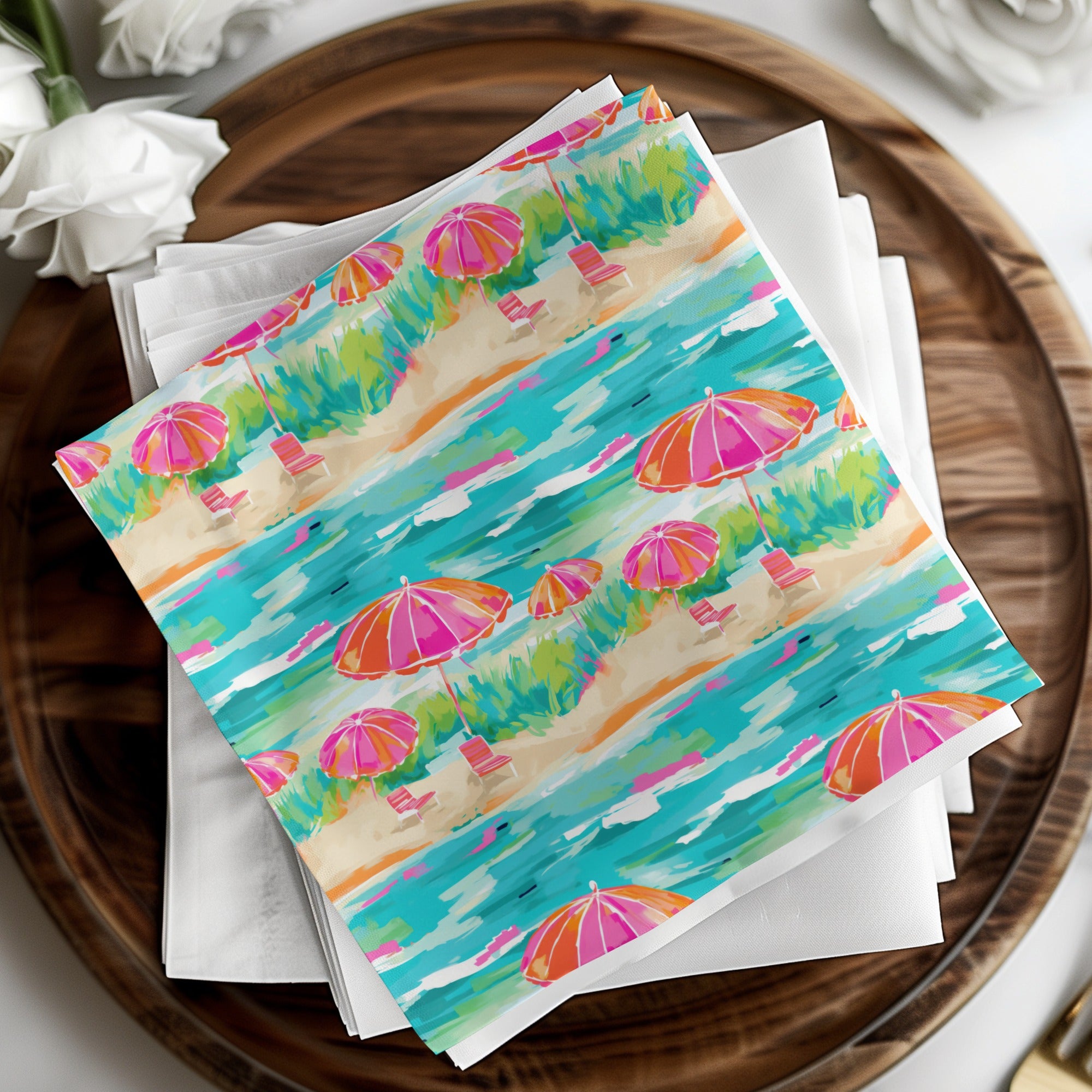 Vibrant Beach Scene with Colorful Umbrellas product type
