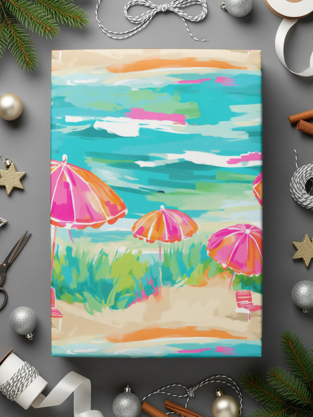 Bright Beach Umbrellas under Blue Sky Art Print