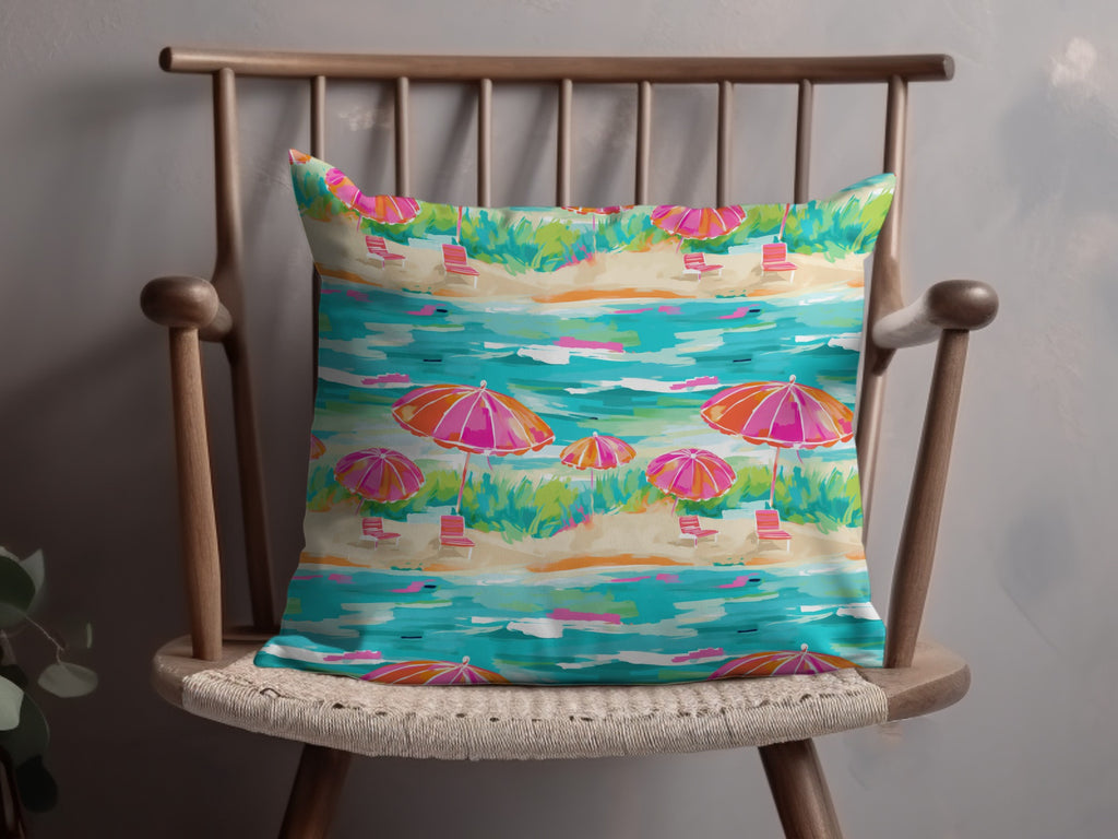 Colorful Beach Umbrella Print Cushion for Home Decor
