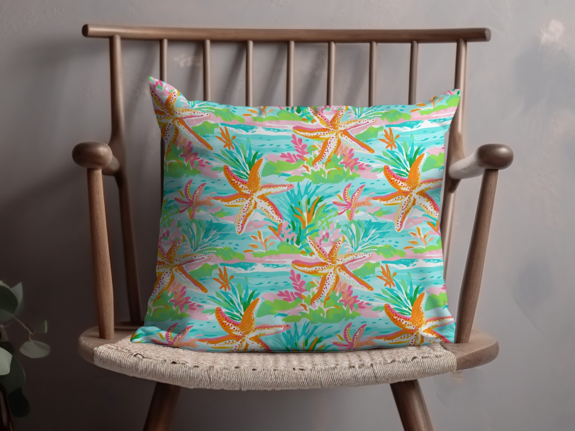 Starfish and Coral Reef Design Decorative Pillow