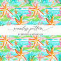 Colorful Starfish and Ocean Plants Seamless Pattern