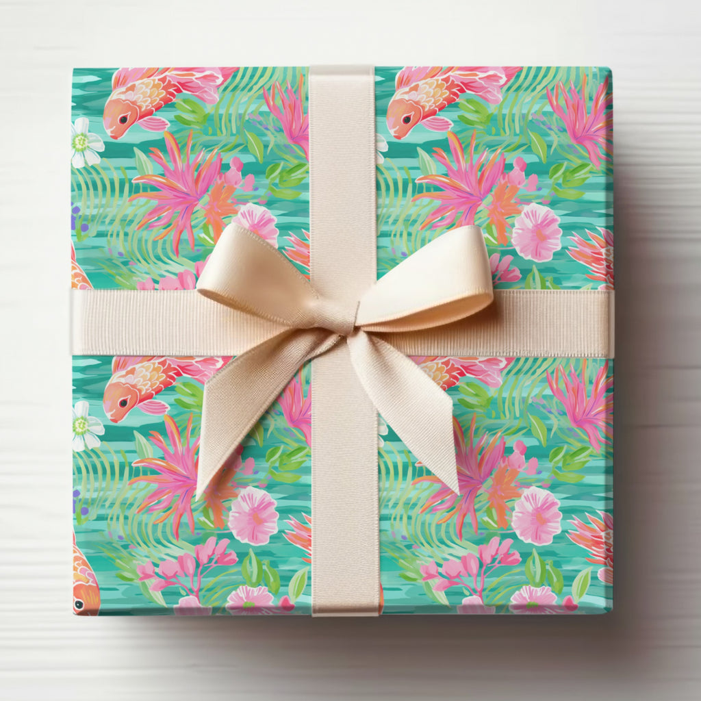 Bright Floral Gift Wrap with Elegant Ribbon Packaging