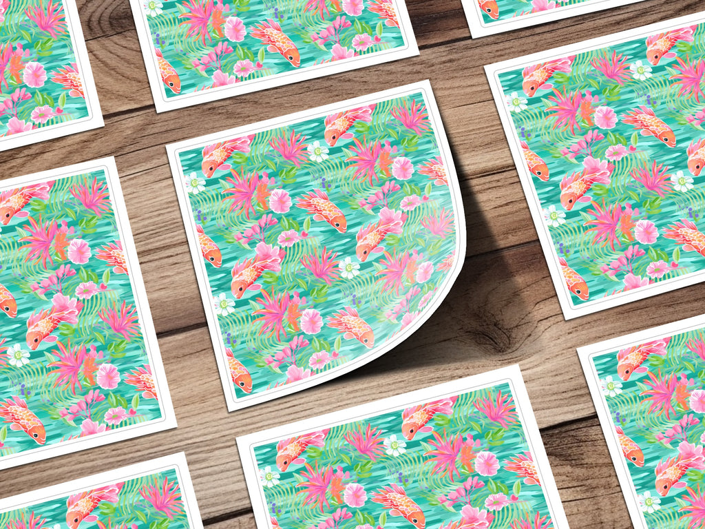 Colorful Tropical Fish and Flowers Decorative Print