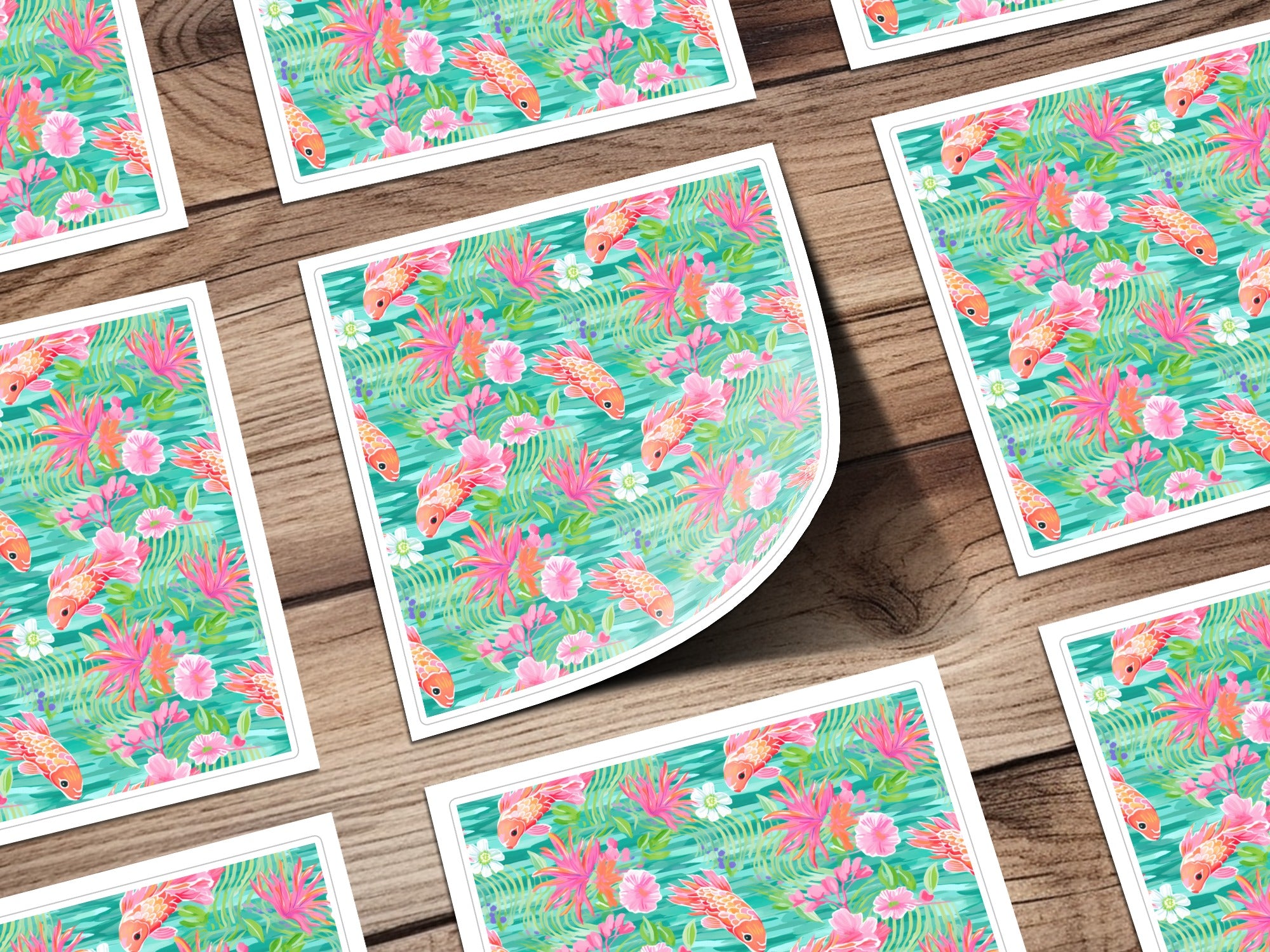 Colorful Tropical Fish and Flowers Decorative Print