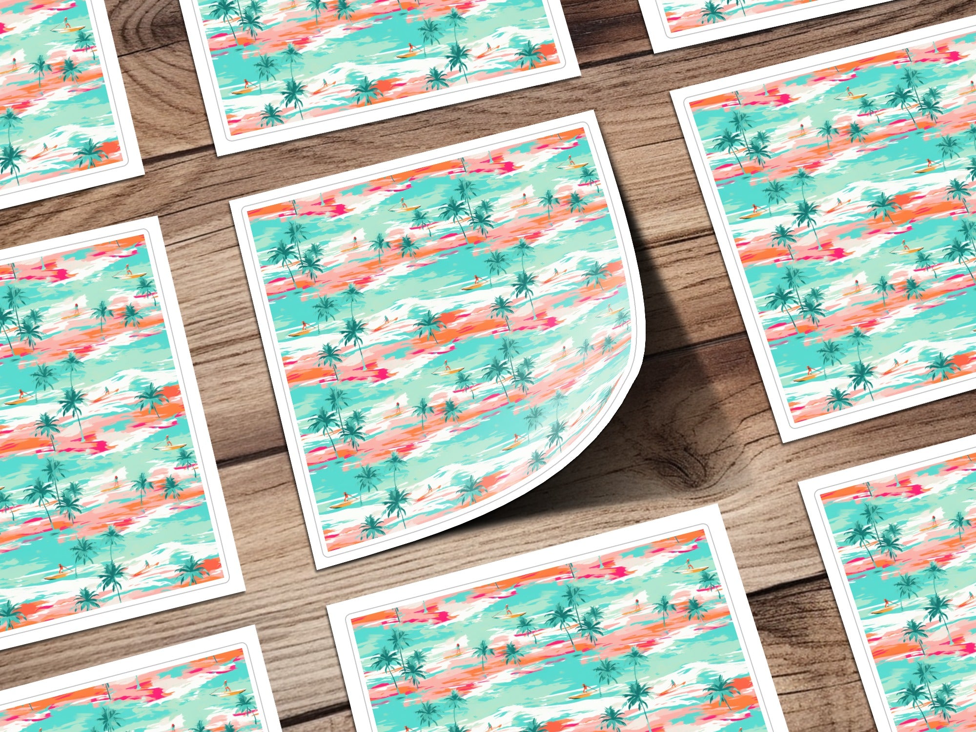 Tropical Beach Scene with Palm Trees Sticker Sheet