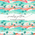 Colorful Tropical Surf and Palm Trees Seamless Pattern