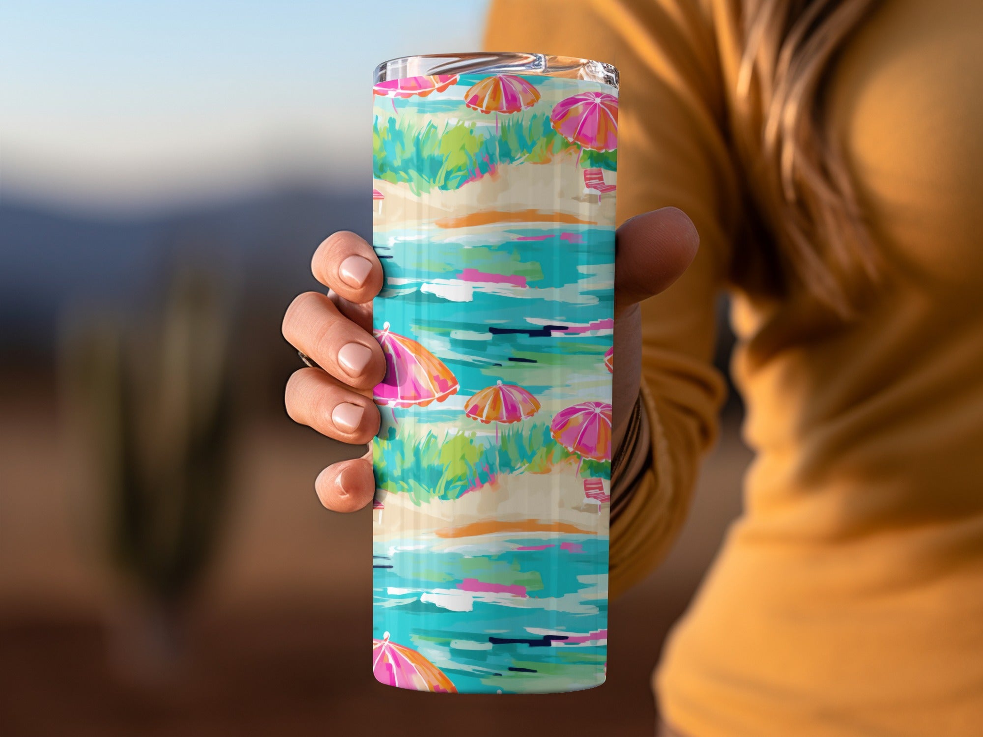Colorful Beach Scene Insulated Travel Mug