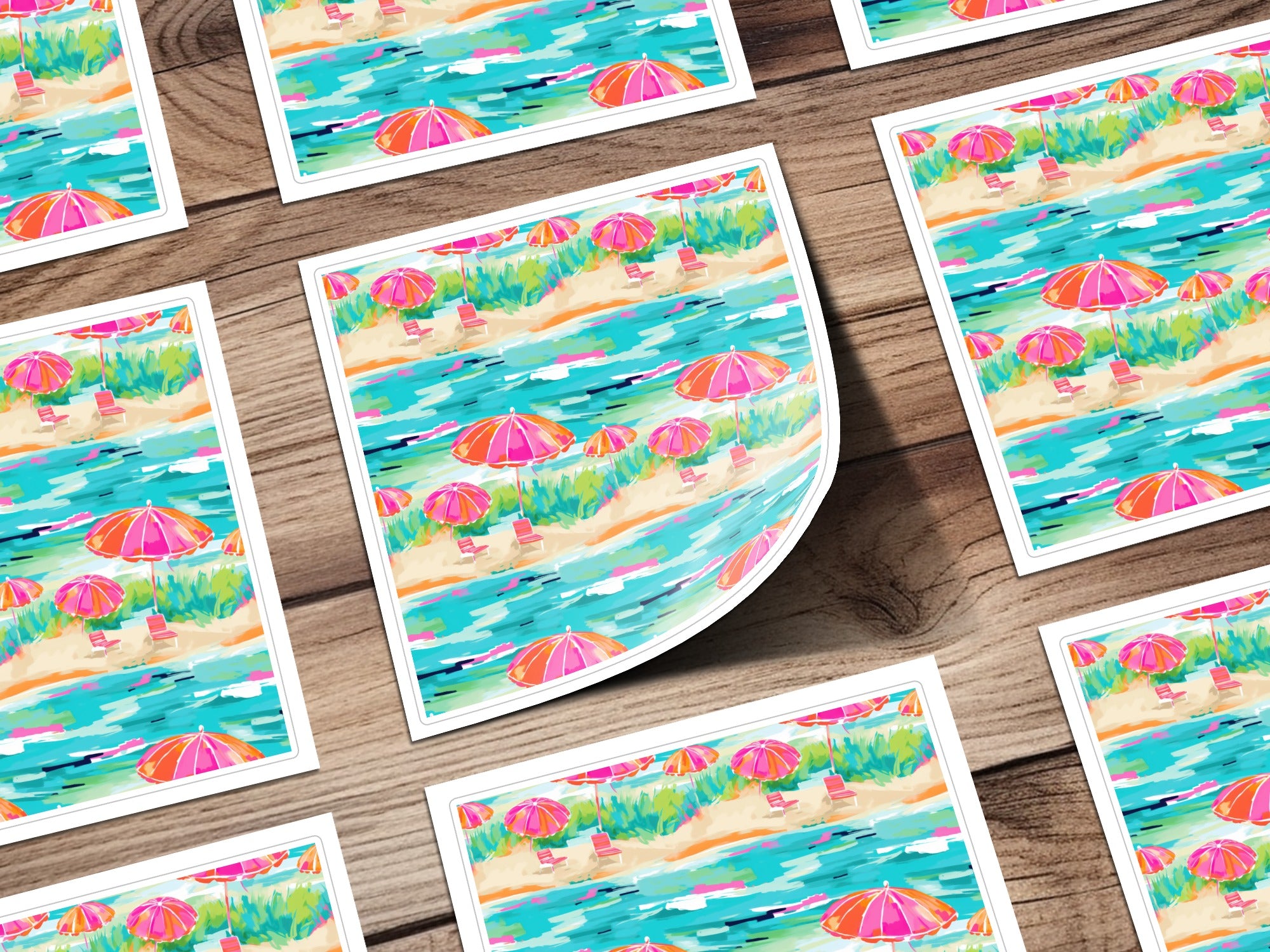 Vibrant Beach Scene with Umbrellas Sticker Product