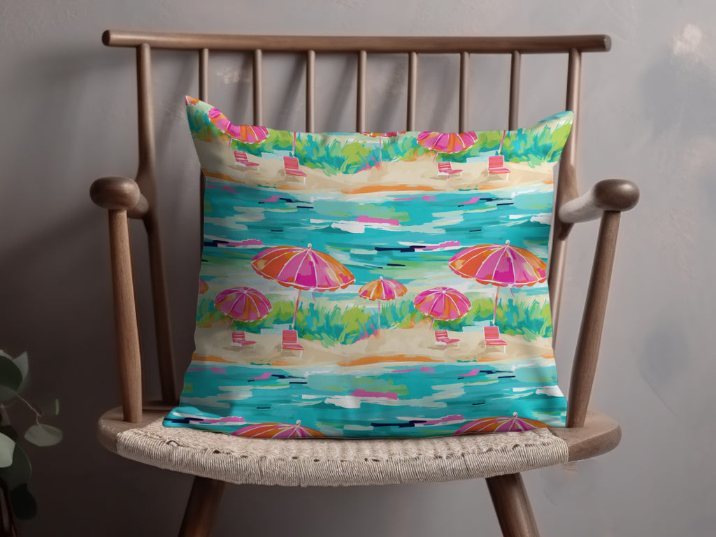 Vibrant Beach Scene Decorative Pillow for Home Decor