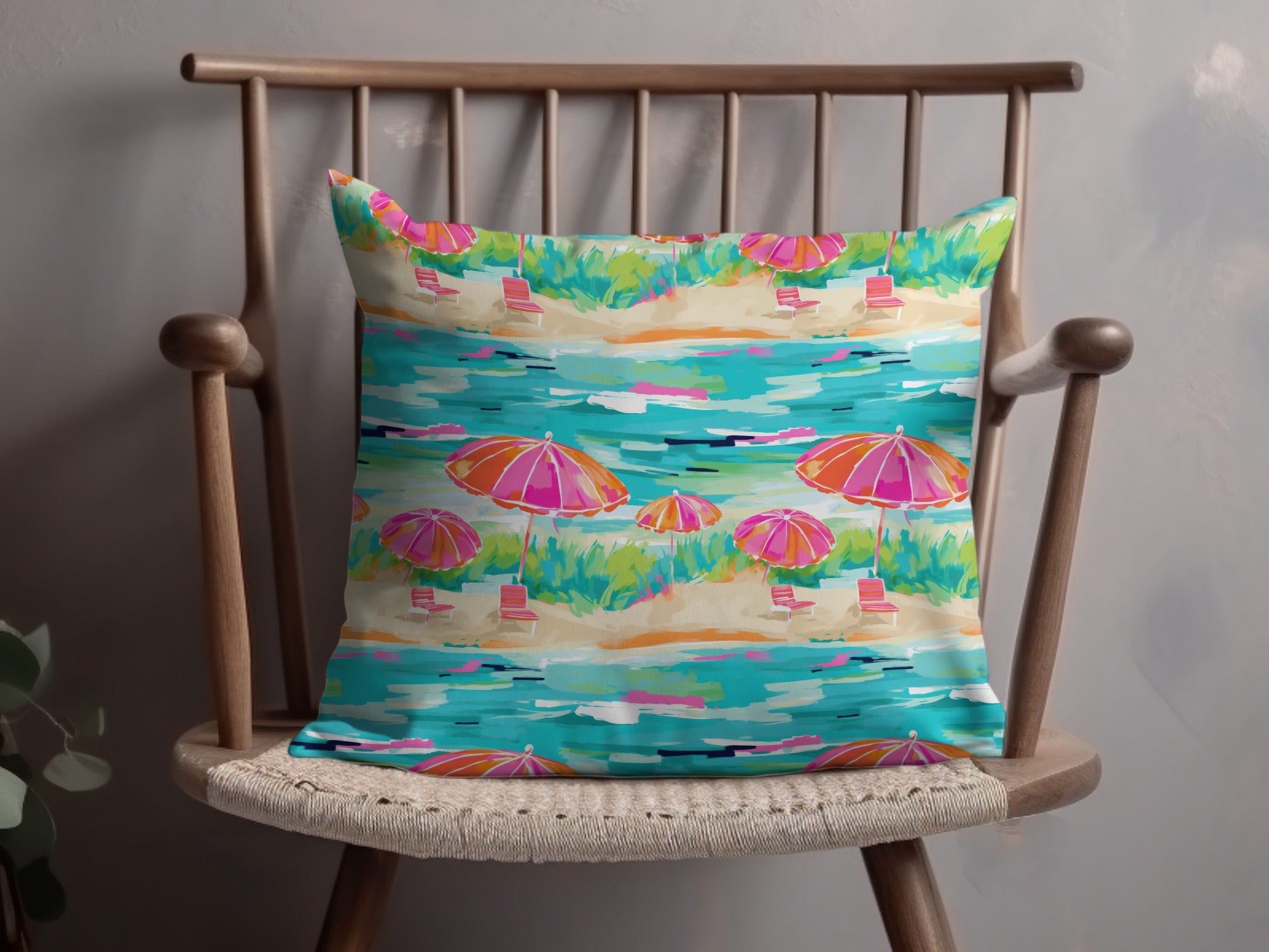 Vibrant Beach Scene Decorative Pillow for Home Decor