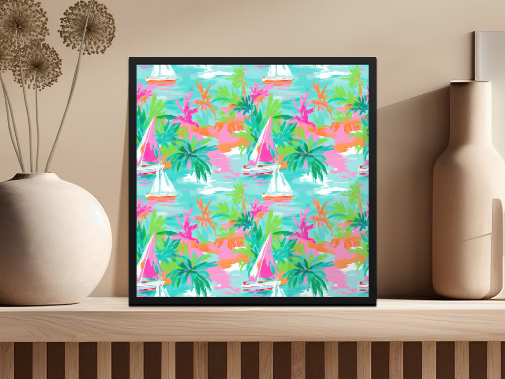 Vibrant Tropical Sailboats and Palm Trees Wall Art