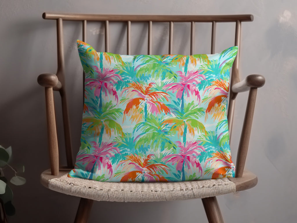 Vibrant Tropical Palm Trees Pattern Decorative Pillow