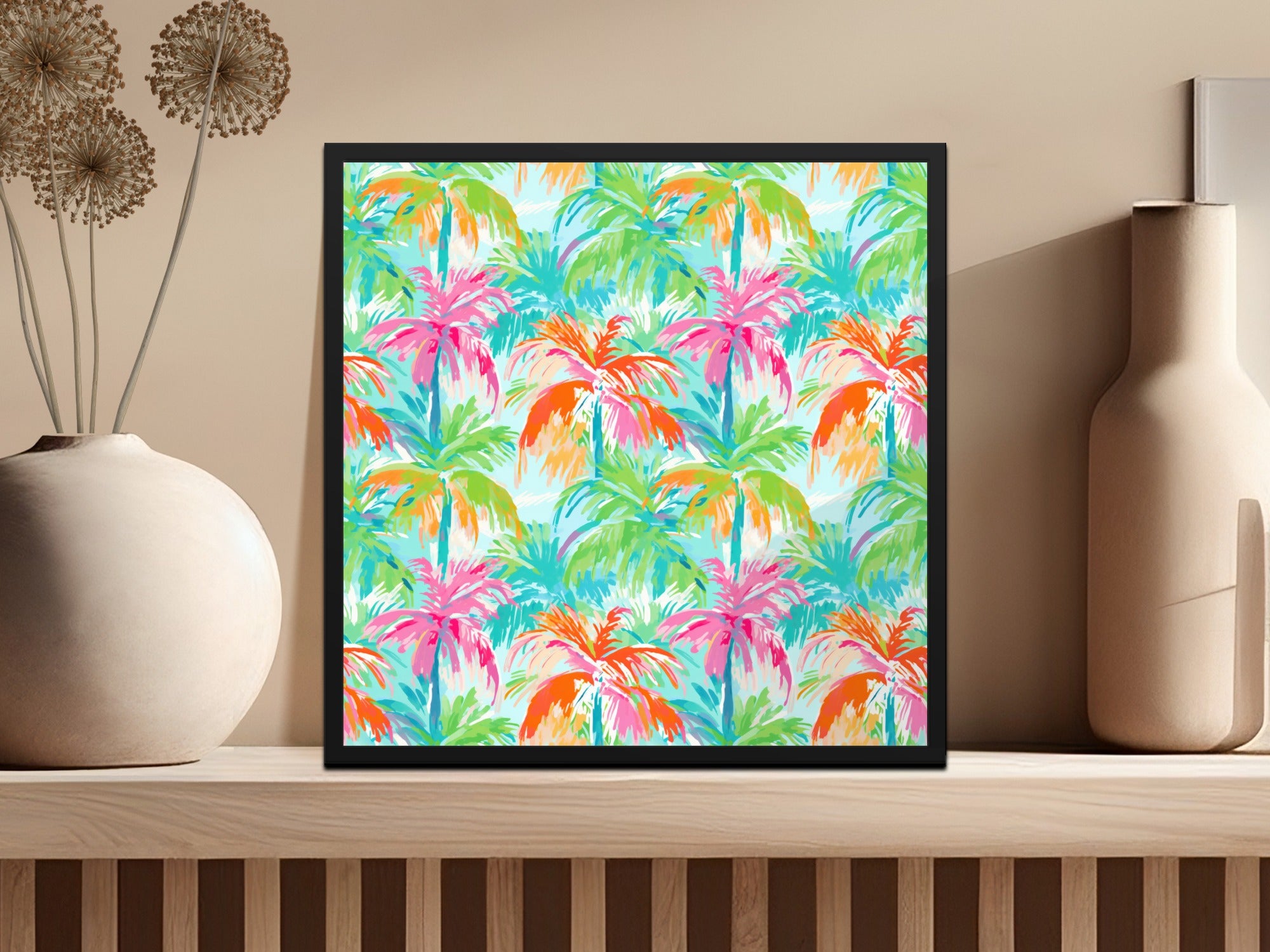 Vibrant Tropical Palm Tree Pattern Wall Art Decor