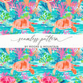 Vibrant Sea Turtle and Coral Forest Seamless Pattern