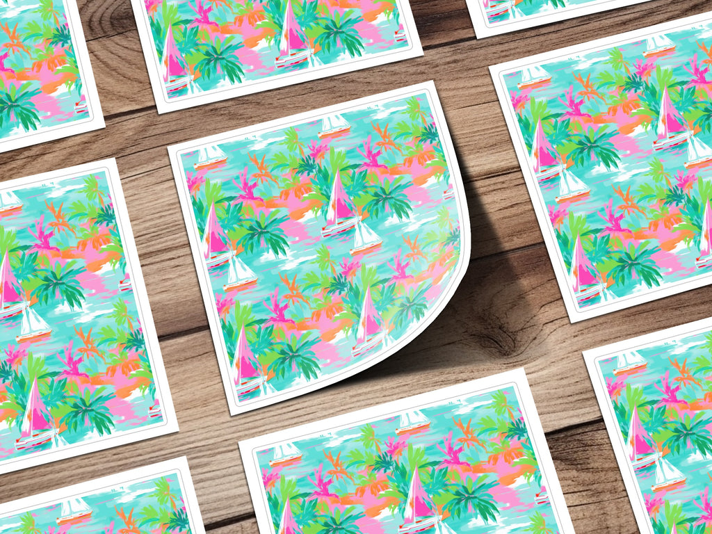 Colorful Tropical Palm Trees and Sailboats Pattern product type