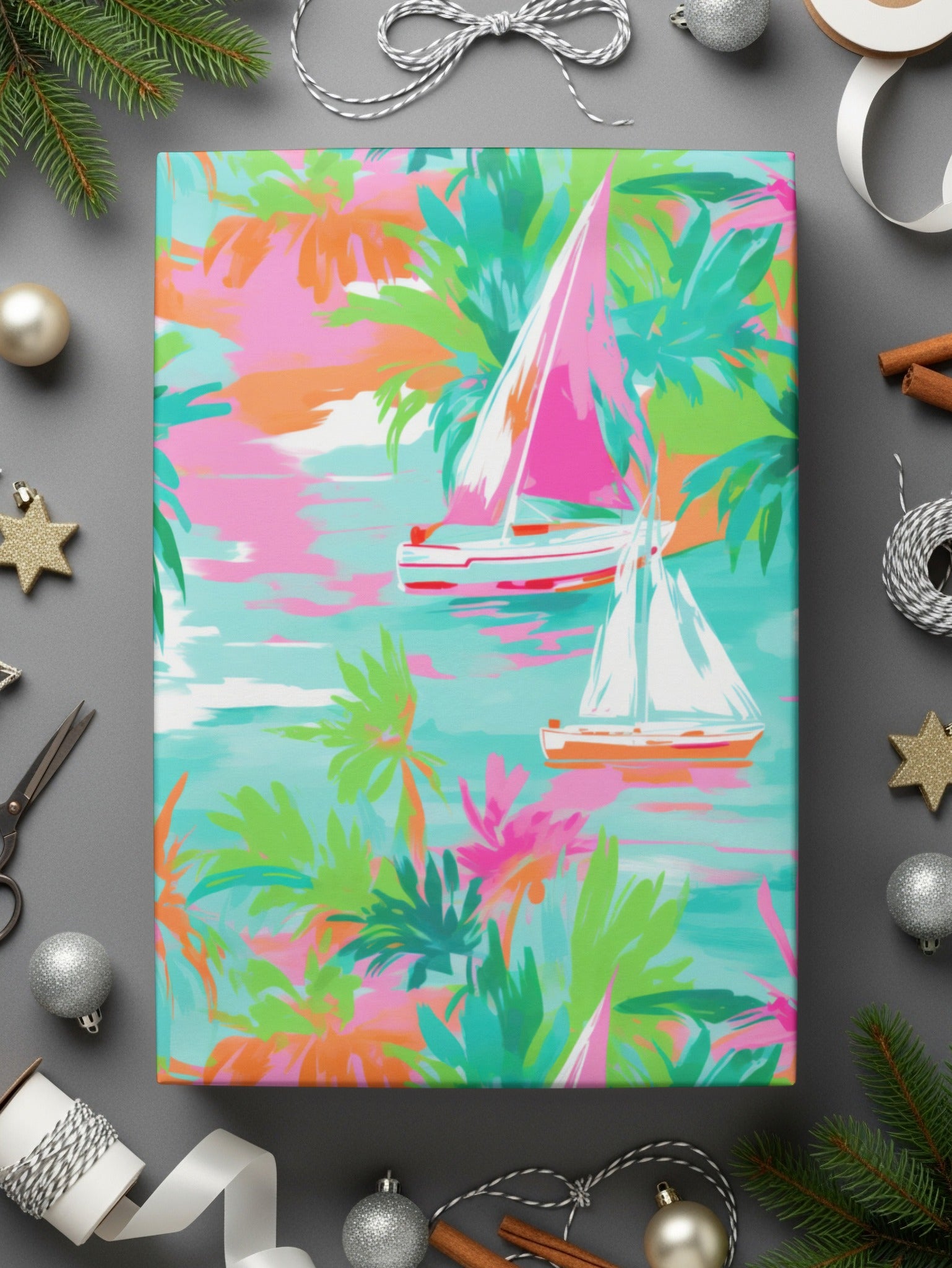 Tropical Sailboat Scenic Wrapping Paper Product