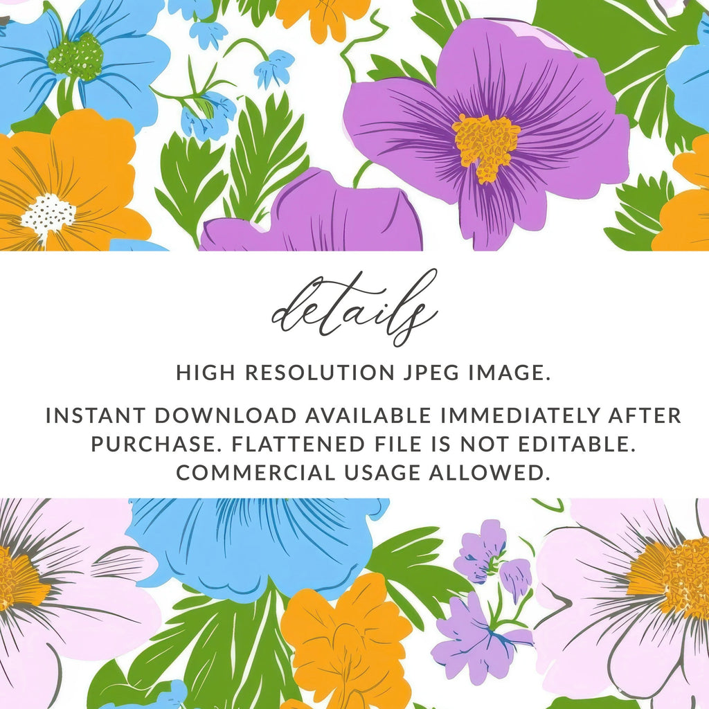 Preppy Blue Digital Paper, 60s floral pattern, Floral Clipart, Groovy Flowers, Seamless Background, Scrapbook Paper, Fabric Design - Moore and Mountain