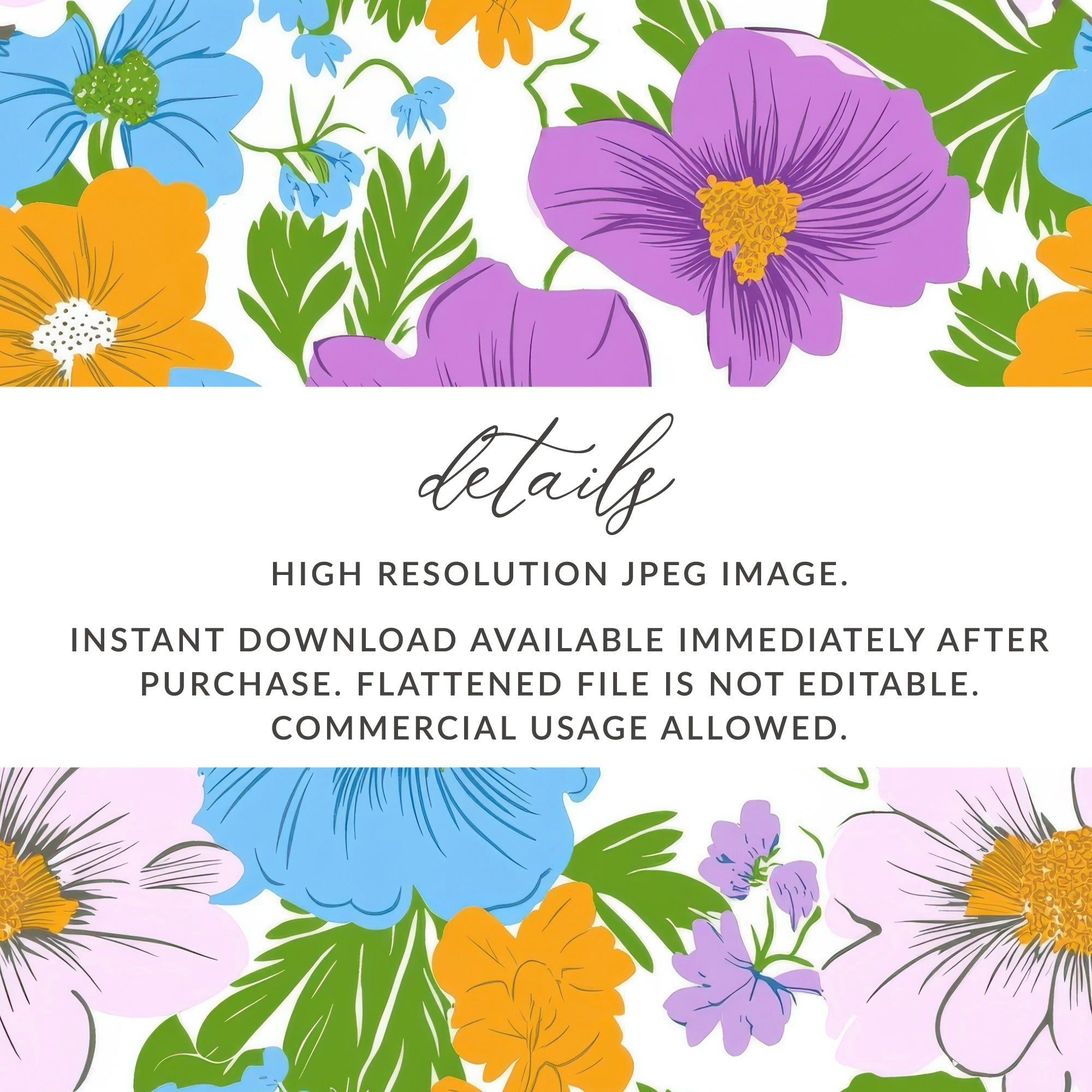 Preppy Blue Digital Paper, 60s floral pattern, Floral Clipart, Groovy Flowers, Seamless Background, Scrapbook Paper, Fabric Design - Moore and Mountain